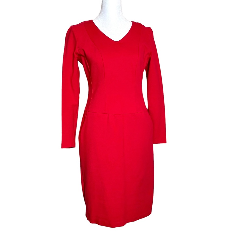 Talbots V-neck Midi Dress with Front Pockets Red Size 2
